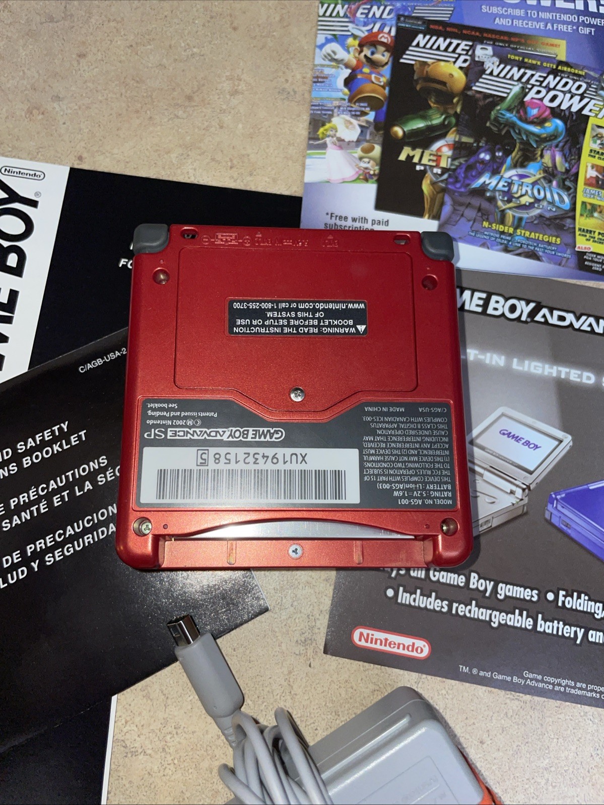 Nintendo Game boy Advanced SP Flame Red AGS-001 CIB w/ Box Charger Manuals CLEAN
