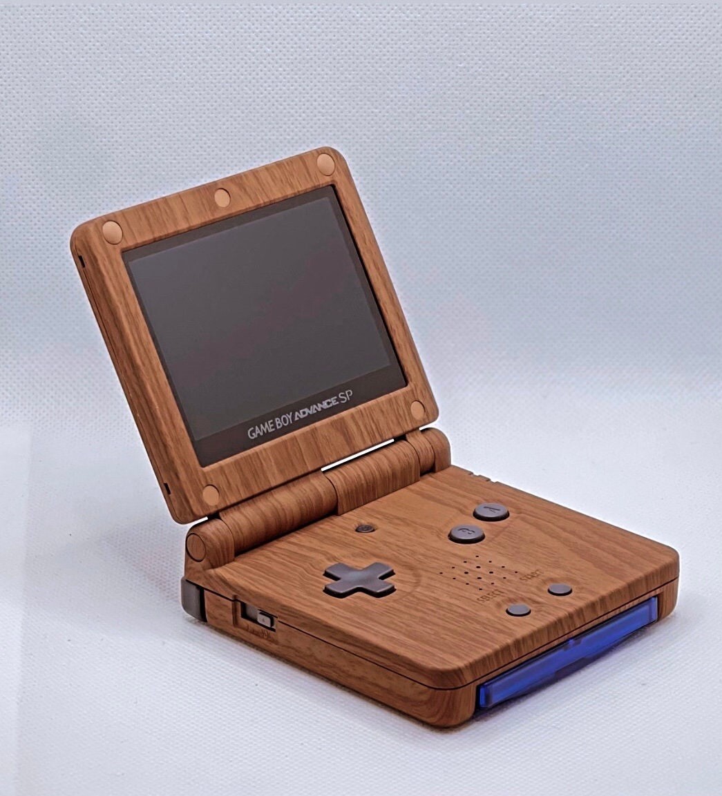Wood Grain Pattern Gameboy Advance SP Retro Console with IPS Screen & USB C Mod
