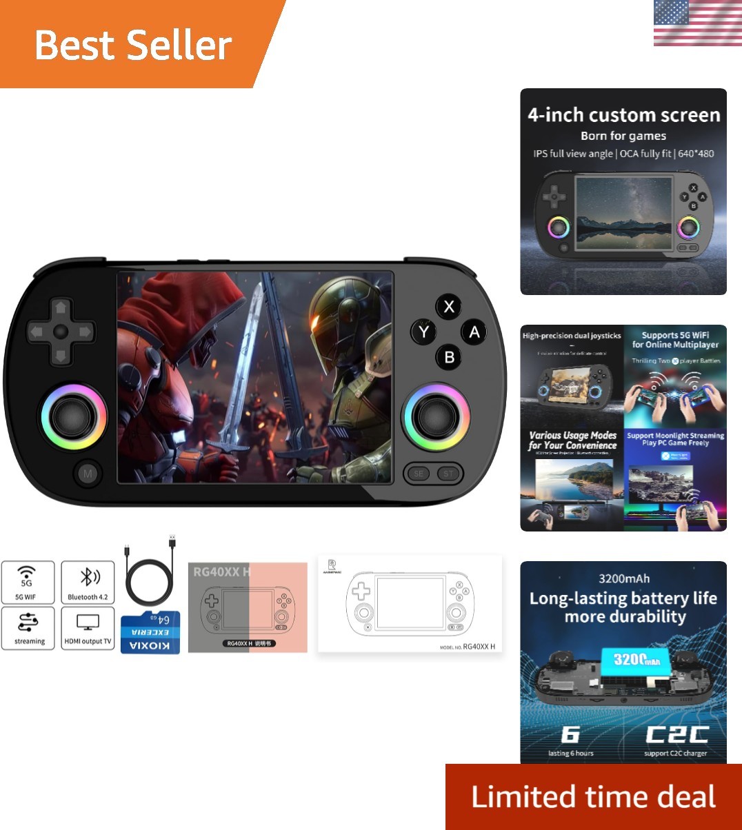 Retro Handheld Game Consoles RG40XXH Retro Gaming Console 64 TF Card Preloade…