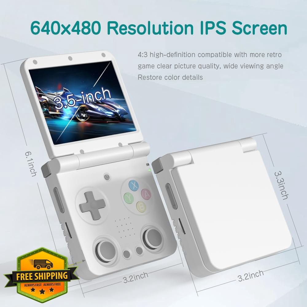 Miyoo Flip V2 Retro Handheld Console, 3.5″ IPS Screen White