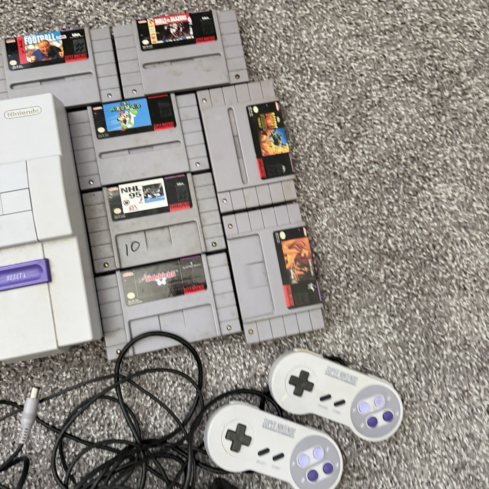 Super Nintendo Console Bundle w/ 2 Controllers & Cables Tested With Games Lot