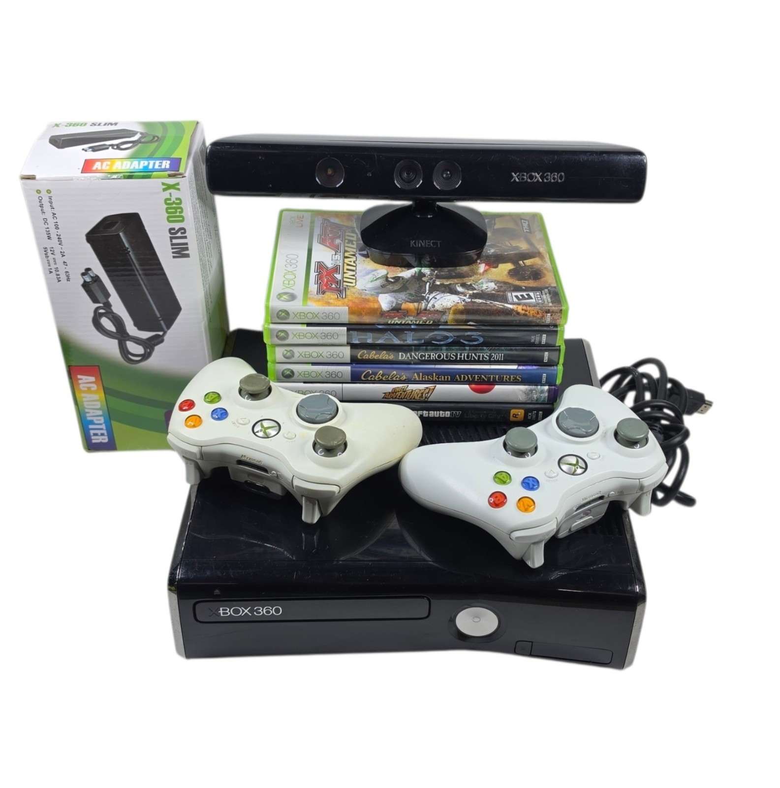 XBox 360 Slim 250GB Console Bundle With Kinect And Games