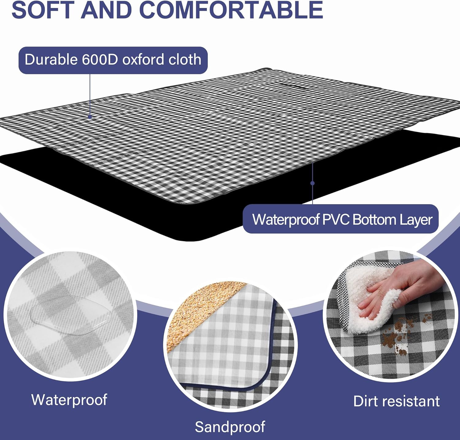 HX&OD Outdoor Picnic Blanket 80″X80″ Picnic Mat Extra Large Camping Blanket Beac