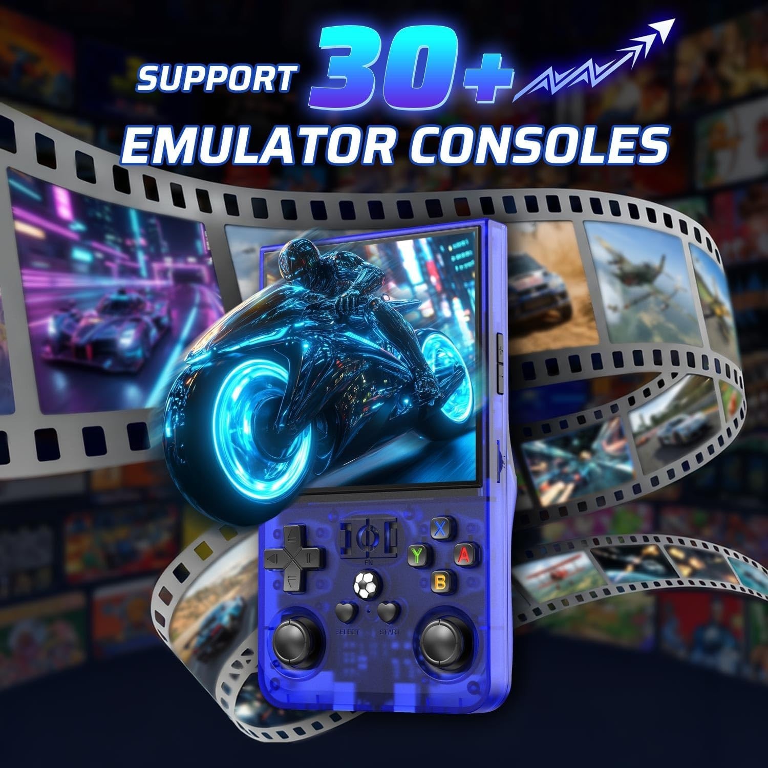 R36MAX Retro Gaming Console, 30+ Emulators, 6 Hours Play on 4.0″ Screen, Blue