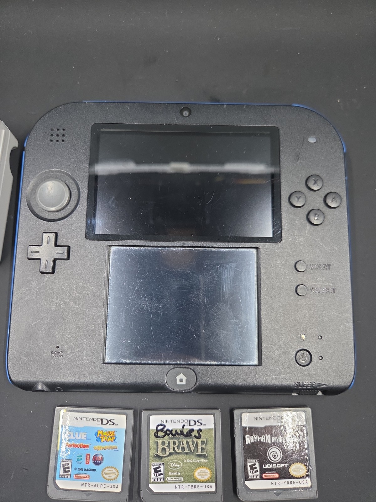 *USED* Nintendo 2DS Black Blur Console OEM Tested Works Great + 5 Games Charger