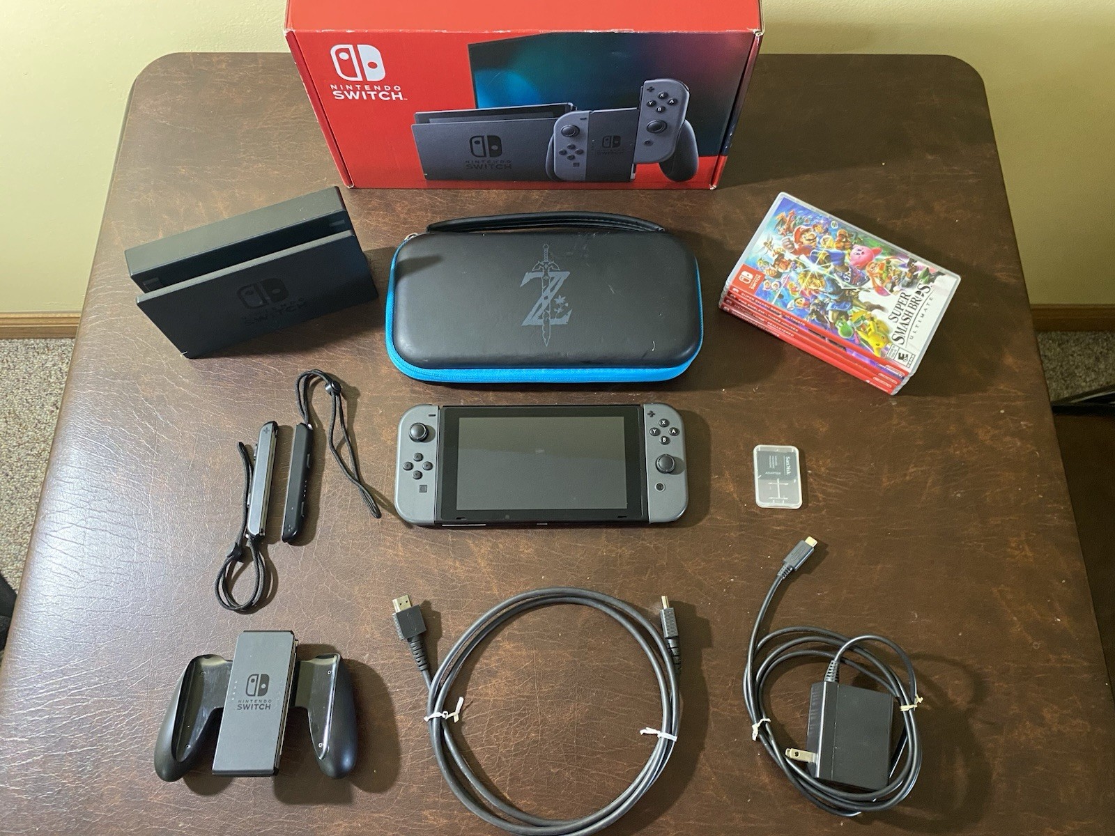 Nintendo Switch 32 GB Gray Joy-Con Console + 4 Games and Accessories
