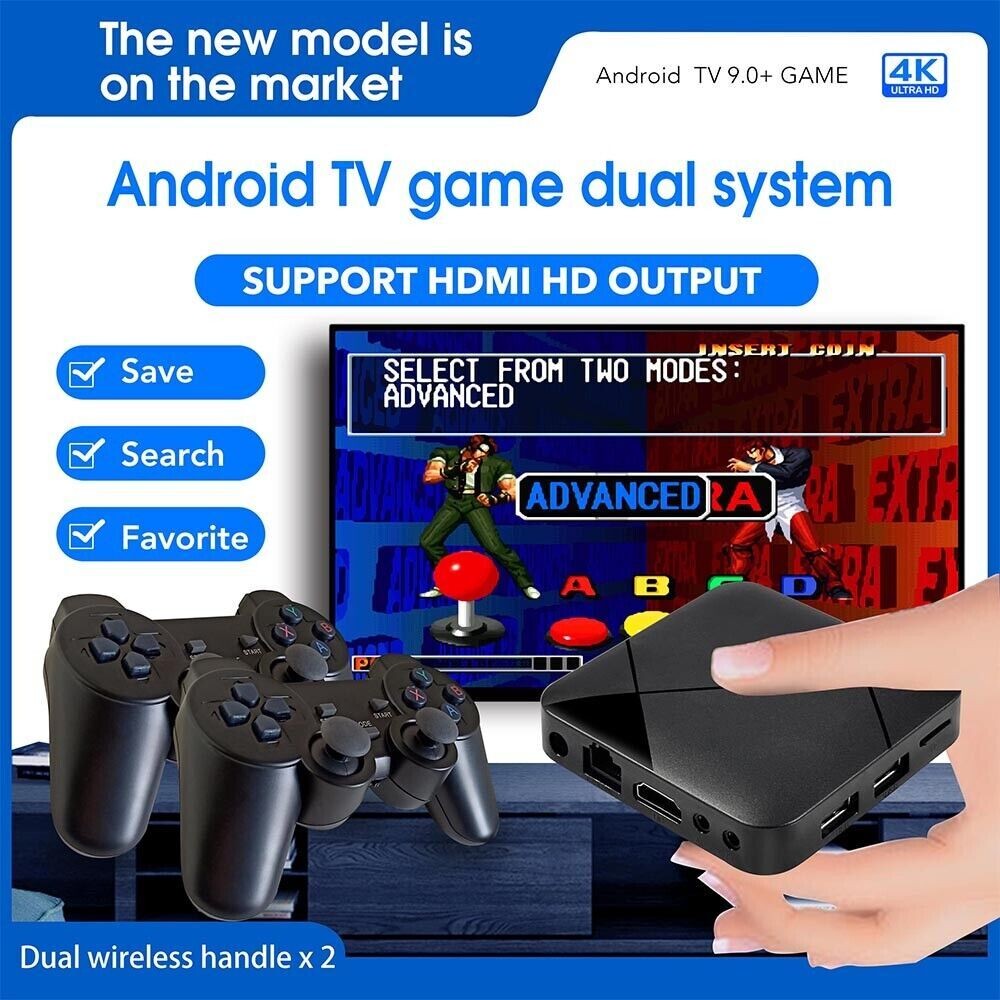 Android 9.0 Dual System HD TV BOX Video Game Console 64GB 10000 Games Gamepad
