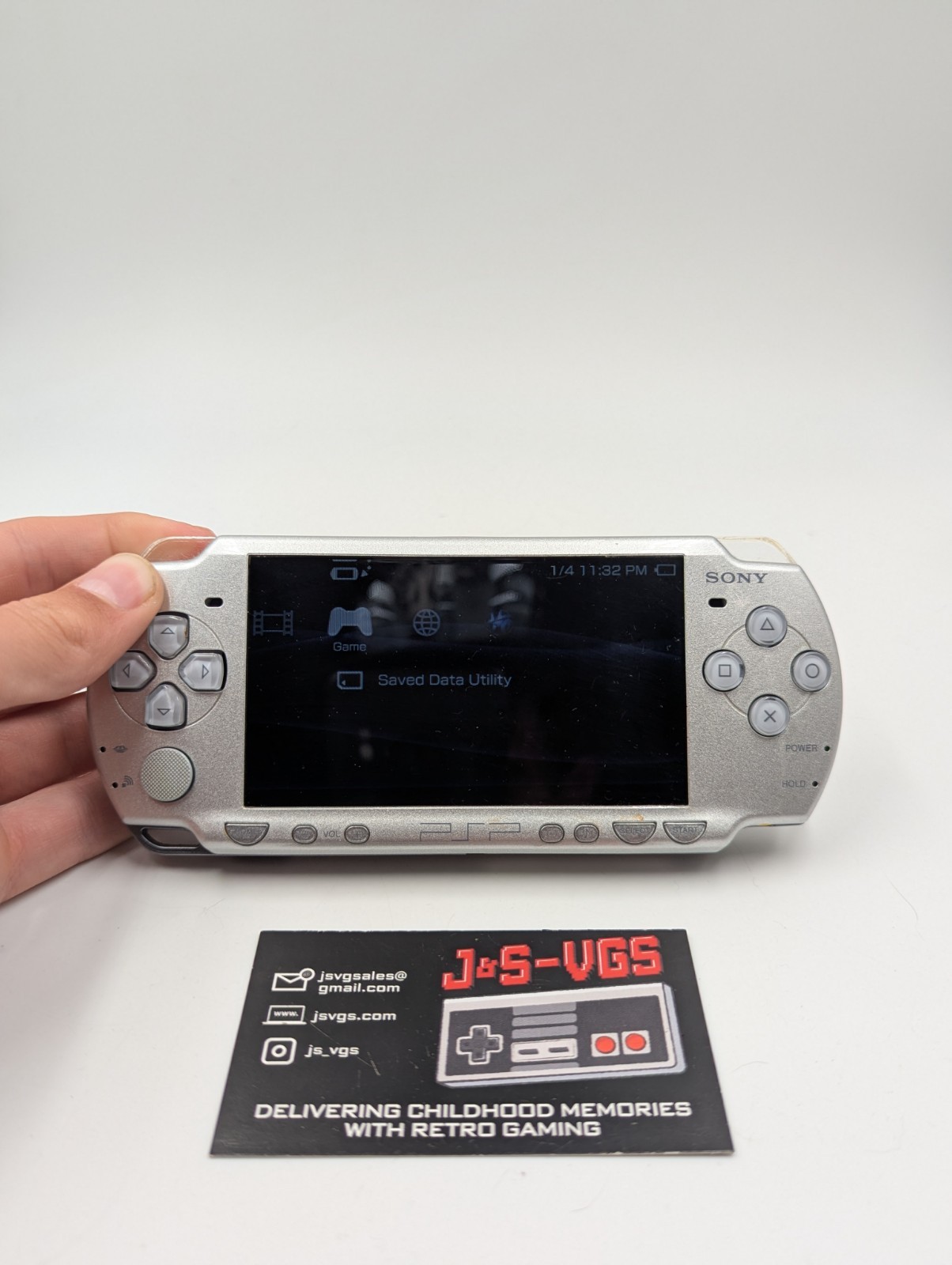 Sony PSP 2001 Ice Silver Console 4GB Memory Card Charger Tested Working