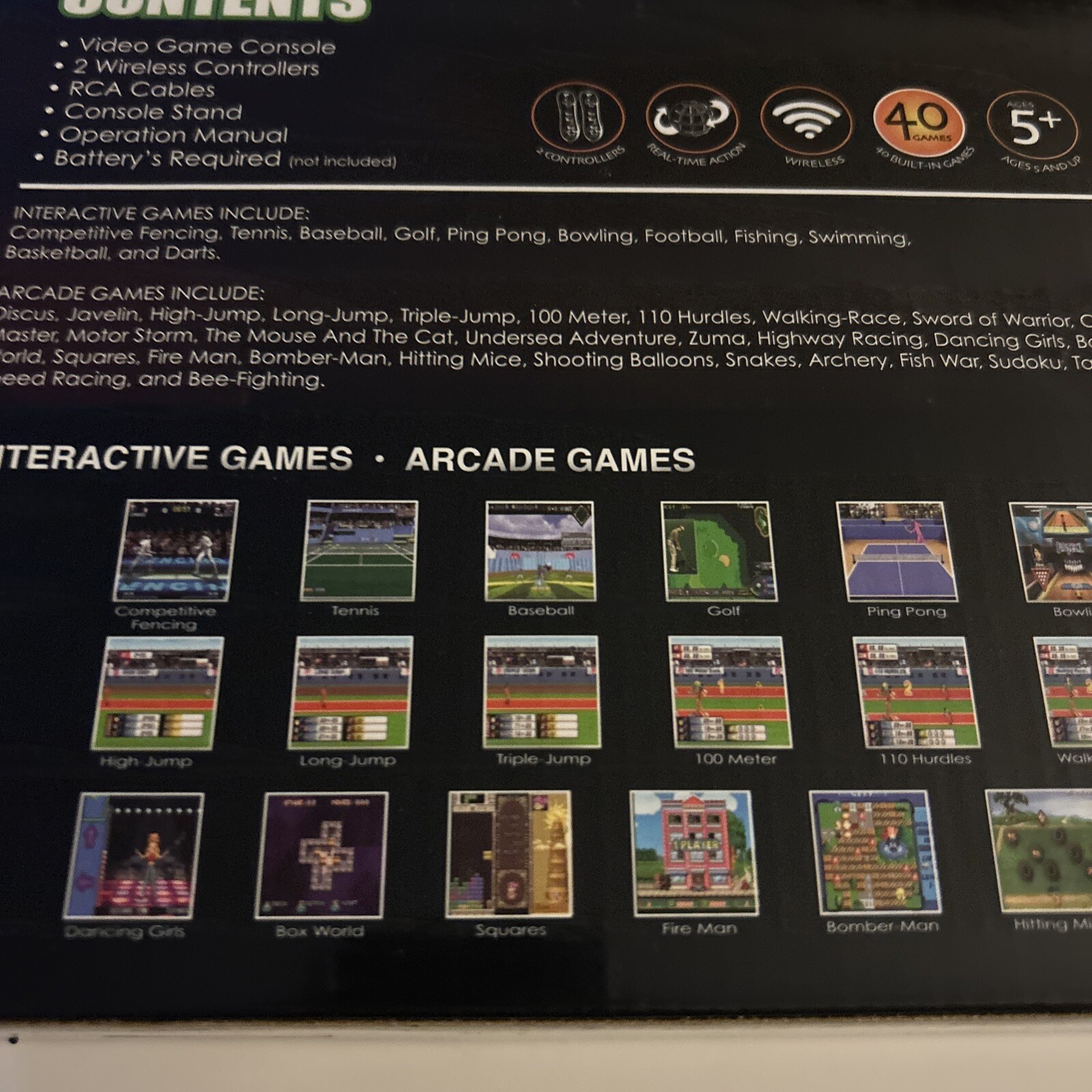 Zone 40 Wireless Remotes Gaming 40 Games 11 Sports 29 Arcade Plug & Play