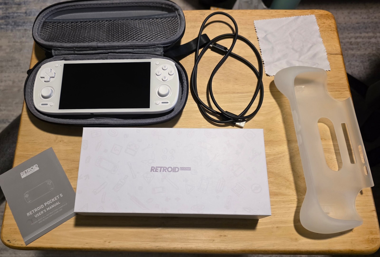 Retroid Pocket 5 Handheld Console White with Official Case, Grip, Original Box
