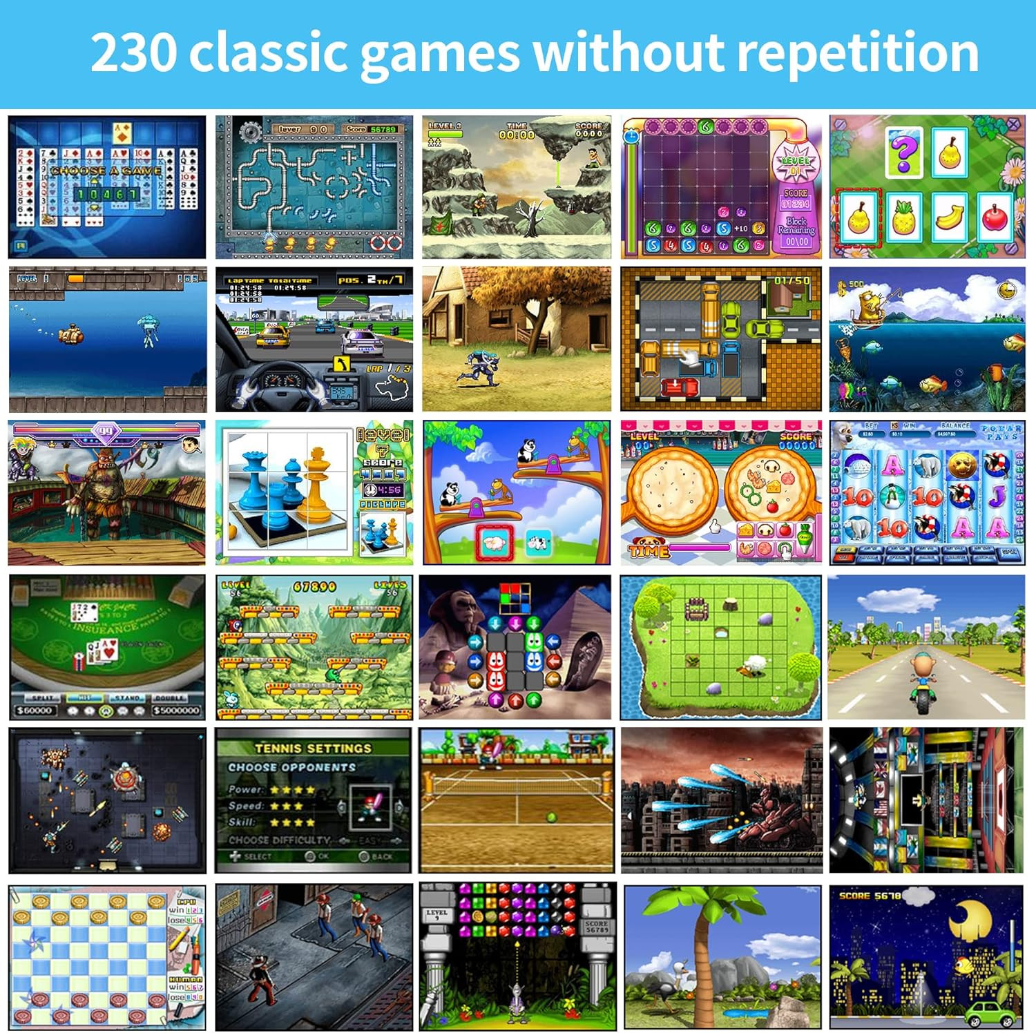 16 Bit Handheld Game for Kids Built-In 230 HD Classic Retro Video Games USB Rech