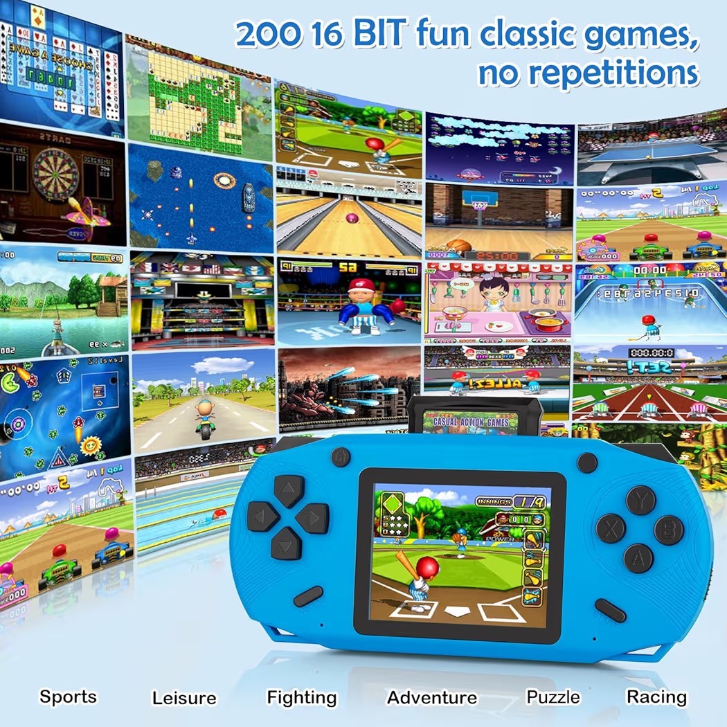 16 Bit Handheld Game for Kids, 3.0” Large Screen Retro Gaming Player, Preloaded