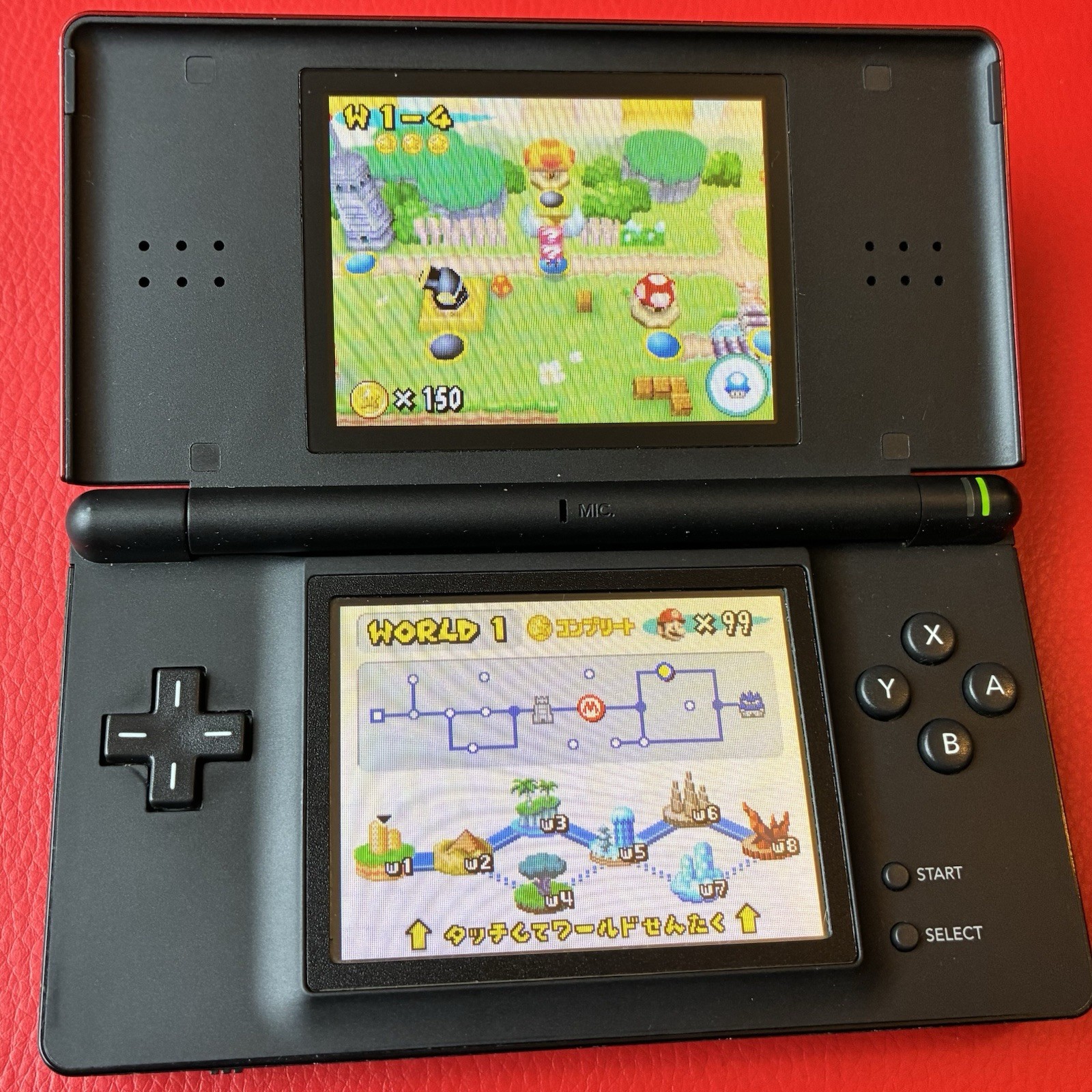 Nintendo DS Lite (Crimson Red/Black) CIB – Complete In Box w/ New Super Mario DS