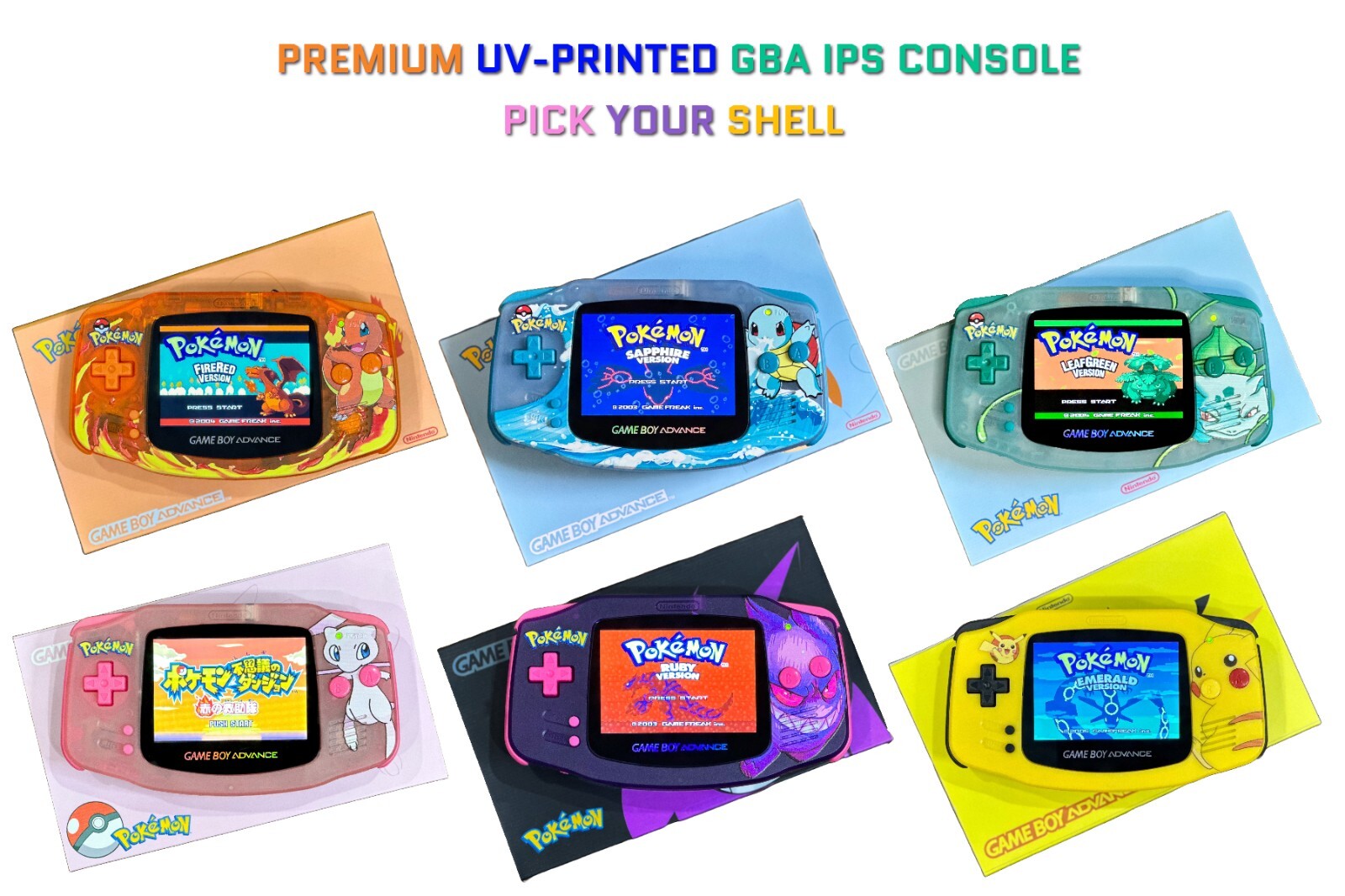 Nintendo Game Boy Advance GBA IPS 101 Backlit Pokemon System UV Rechargeable