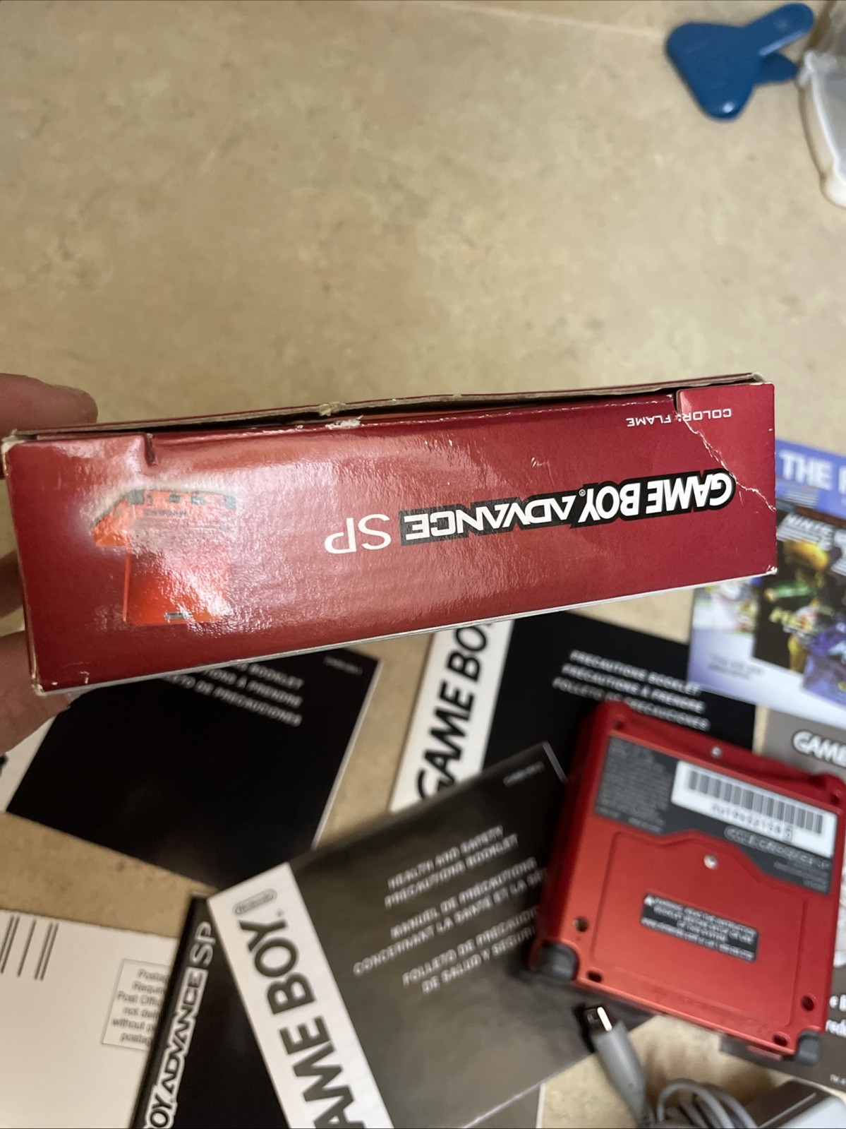 Nintendo Game boy Advanced SP Flame Red AGS-001 CIB w/ Box Charger Manuals CLEAN
