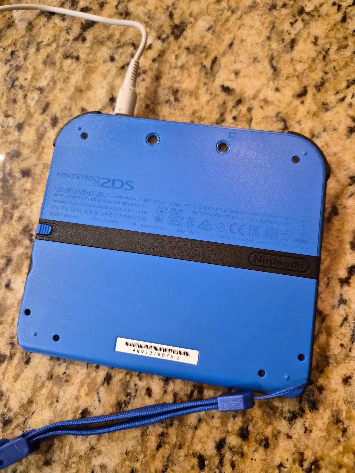 Nintendo 2DS Handheld Game Console Electric Blue Black Case + AC Charger