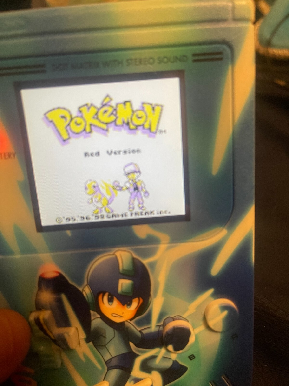 Custom Mega Man Print Nintendo Gameboy with charging cable and 6 games included