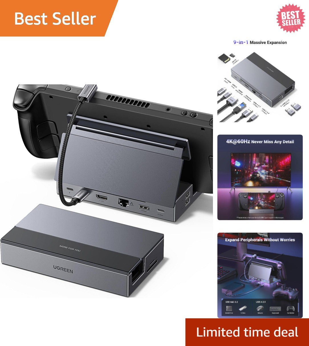 Foldable Gaming Dock Station – 4K HDMI, 10Gbps USB & Fast Charging for Consoles