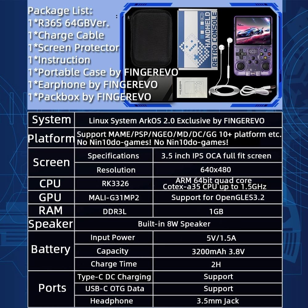 Consola Portatil Retro 64GB Pantalla 3.5 IPS 3000 Juegos Clasico Sistema Abierto