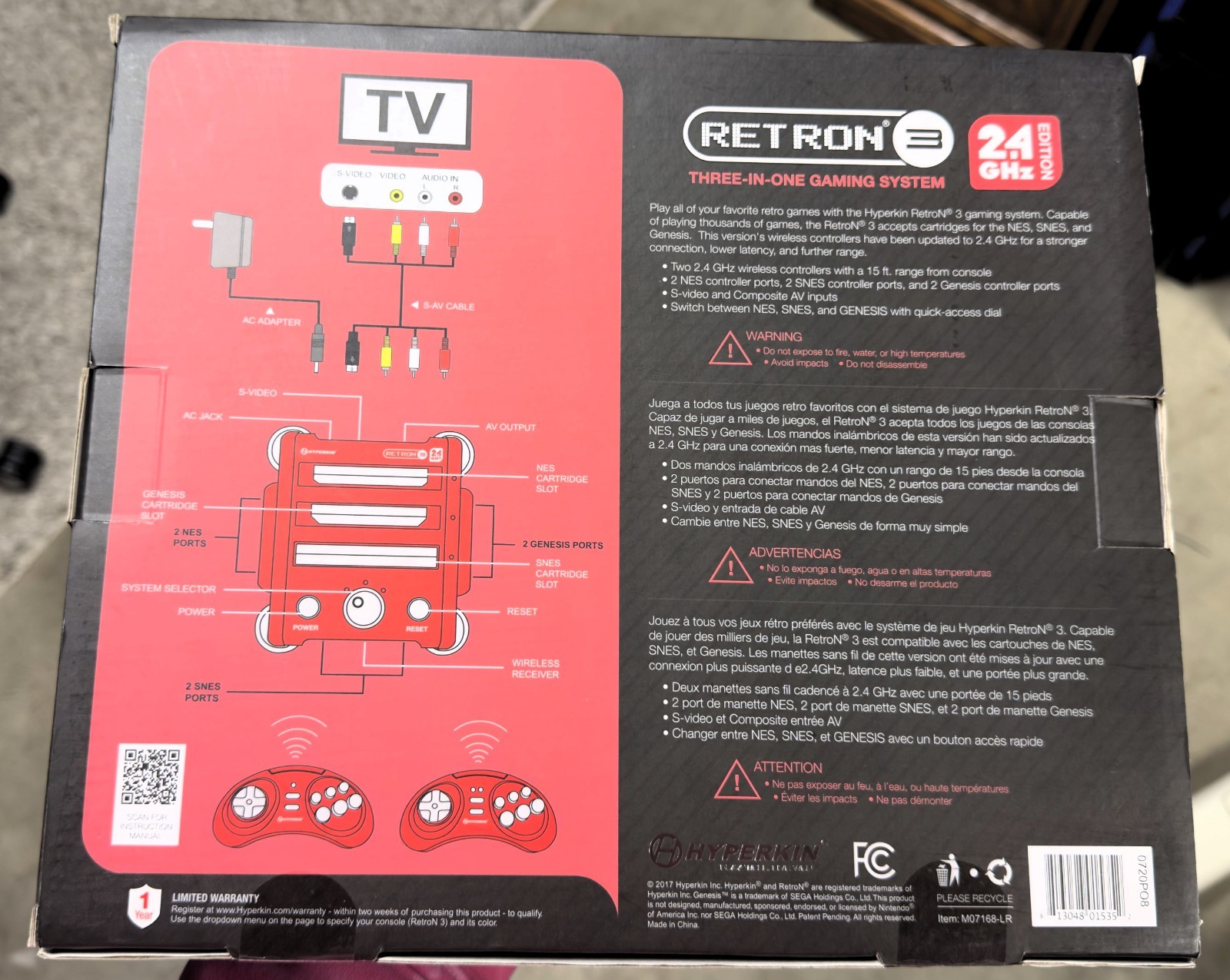 Hyperkin Red Retron 3 2.4GHz Console With 2 Controllers NES SNES GENESIS