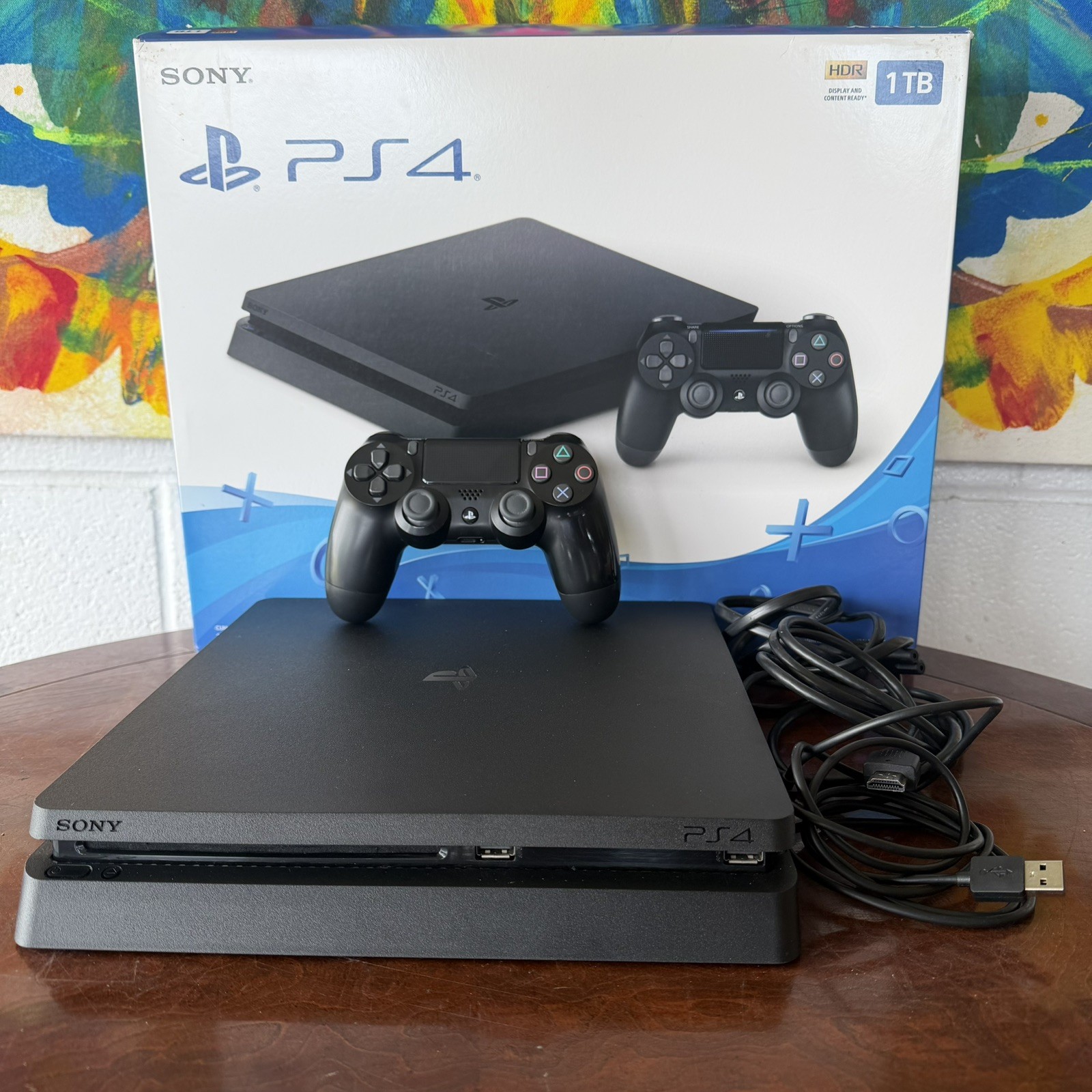 Sony PlayStation 4 Slim 1TB Black PS4 Console CUH-2215B w/ Controller READ DESC.