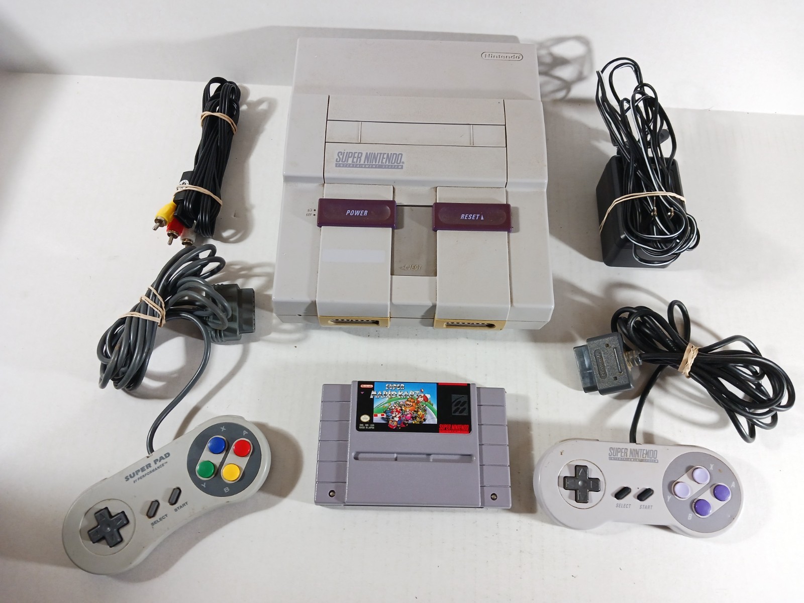 SNES Console Lot Super Nintendo Bundle Mario Kart Tested Saves Wear Discolored