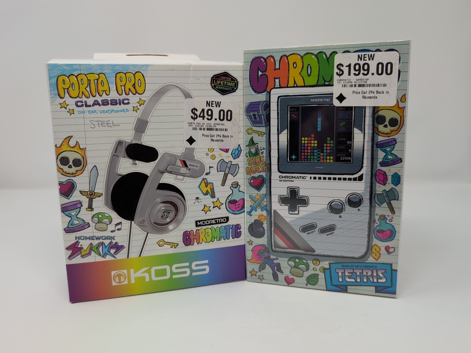 ModRetro Chromatic 1st Edition, GAMESTOP GREY, Tetris + Porta Pro + Buck game