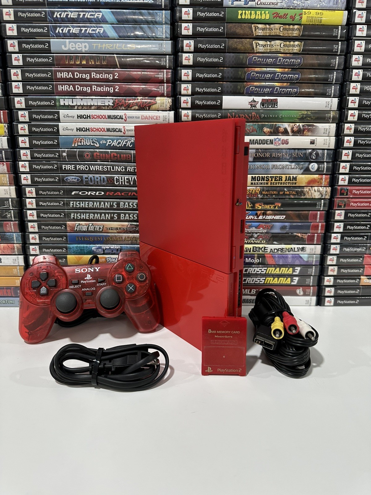 Sony PlayStation 2 Slim Cinnabar Red OEM Bundle– Tested, Ready to Play + 2 Games