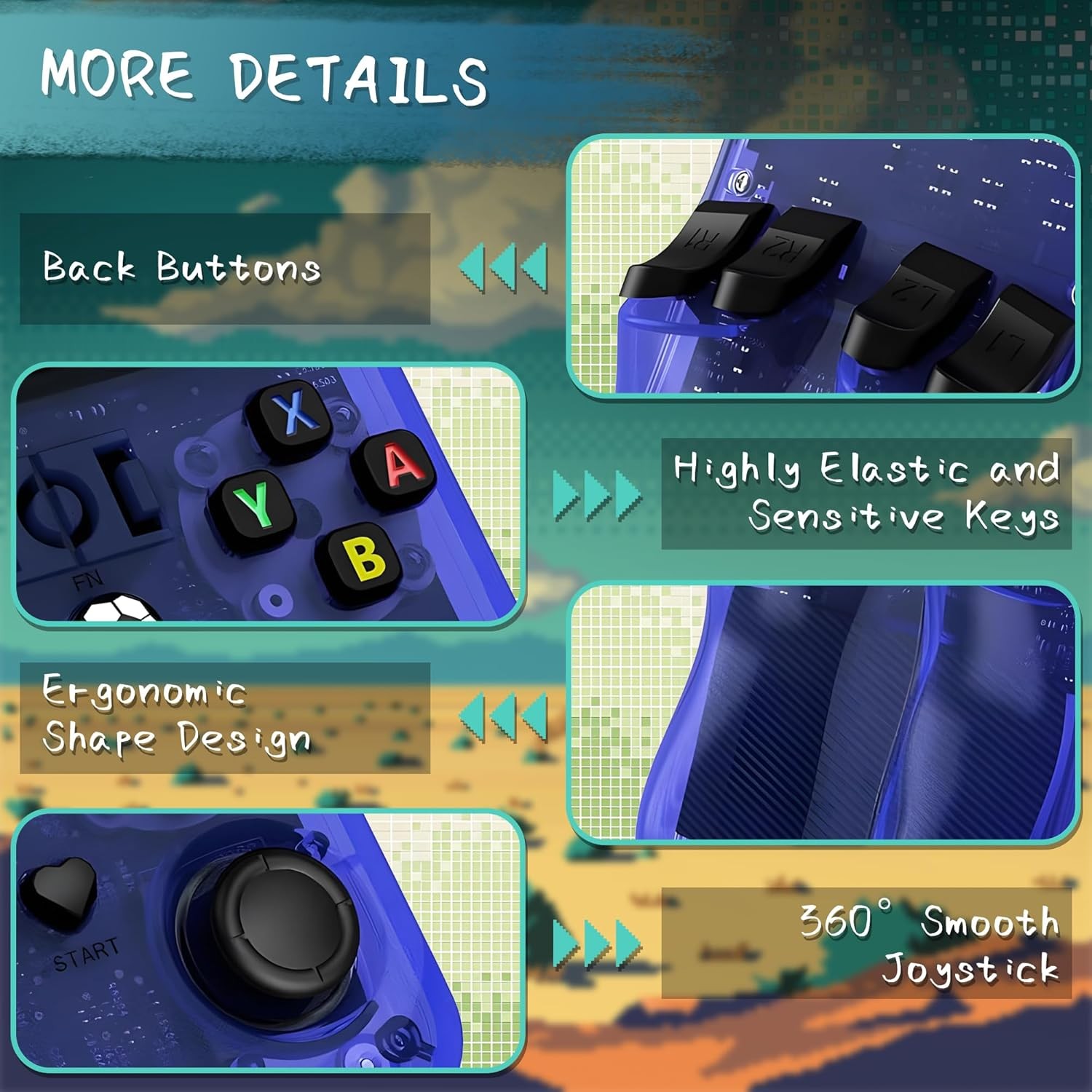 R36MAX Handheld 40000+ Games 256GB Transparent Blue