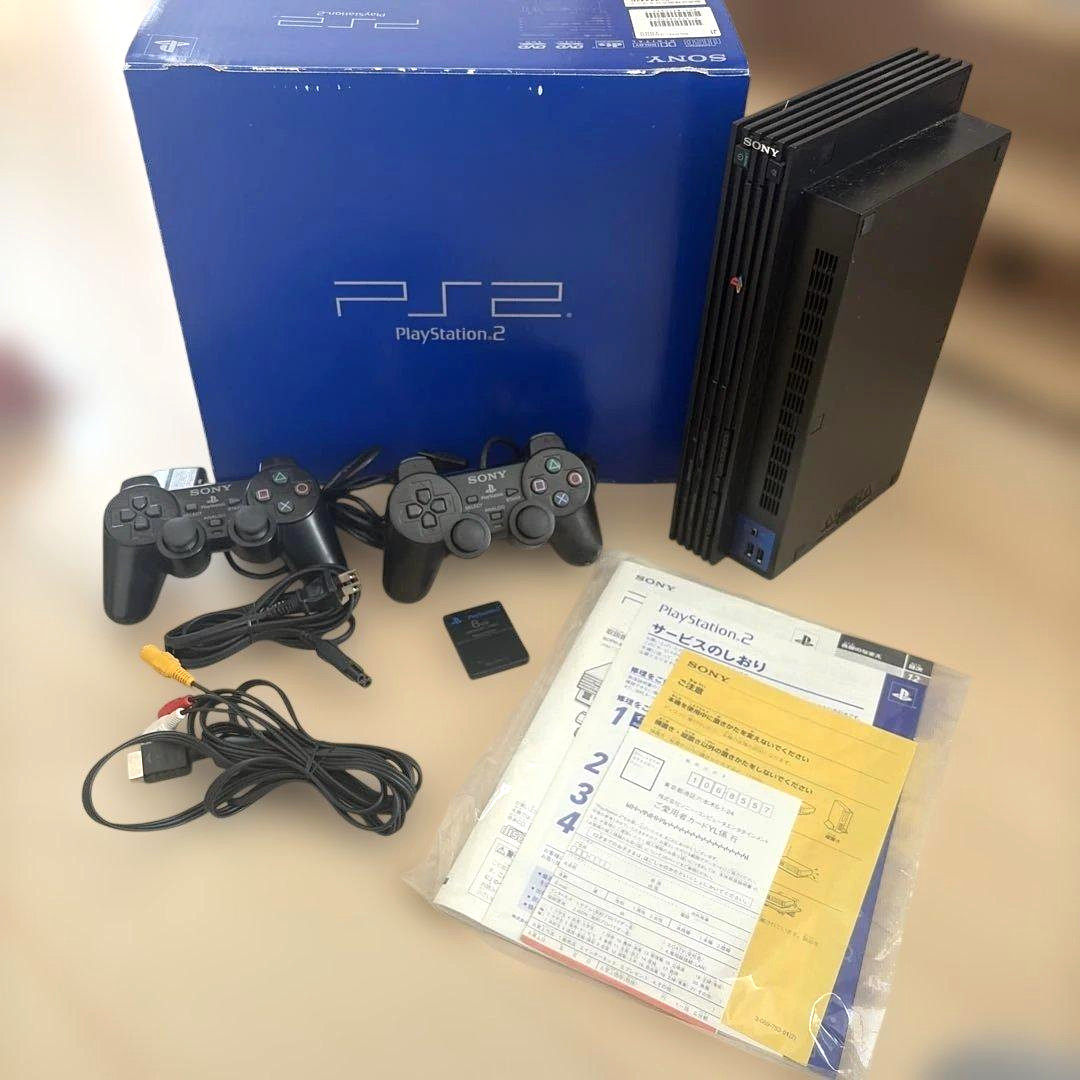 Sony PlayStation 2 PS2 SCPH-30000 Black Console Tested w/ Box, Two Controllers