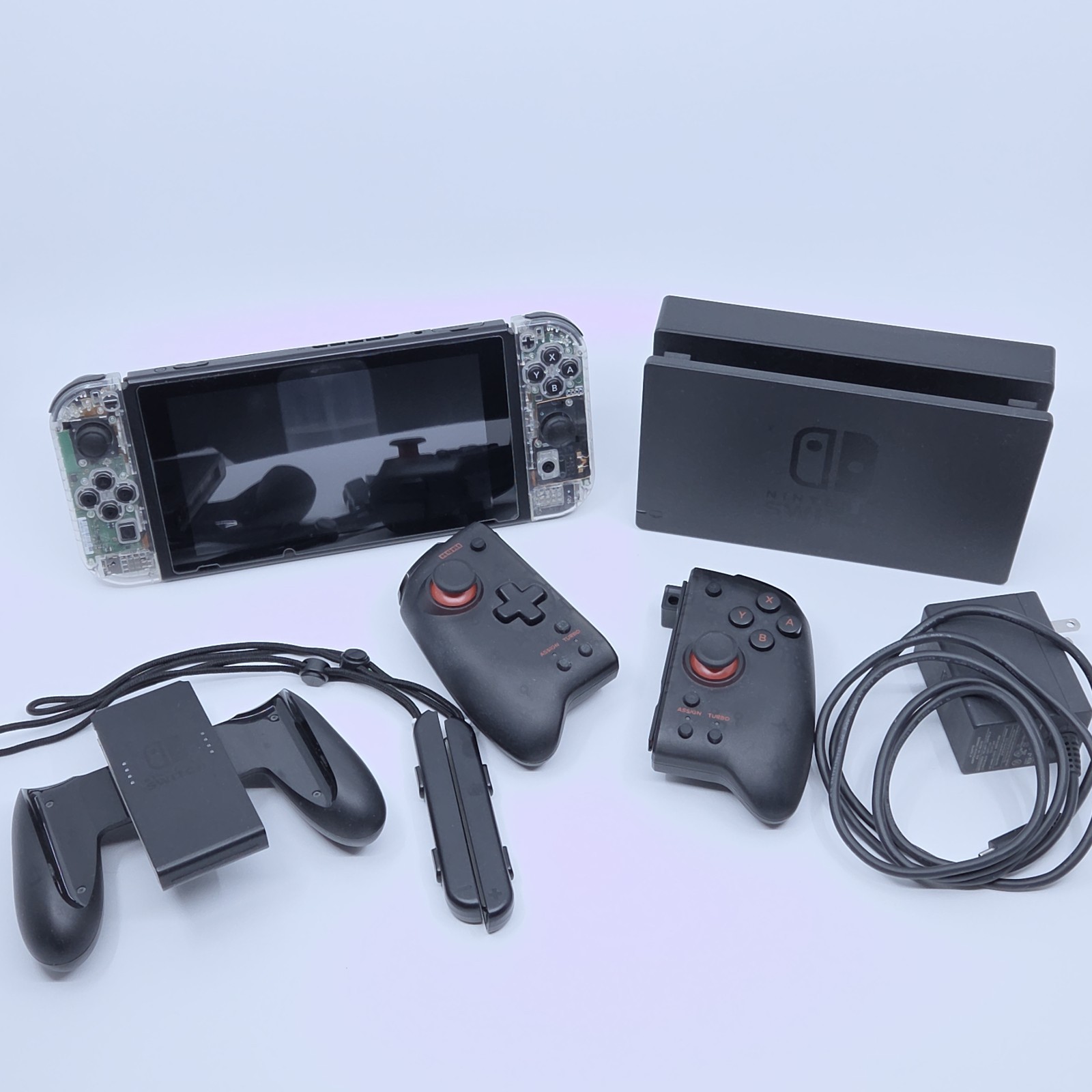 Nintendo Switch V1 w/ Custom Joycons, Dock, Cables, & Hori Split Pad Controller
