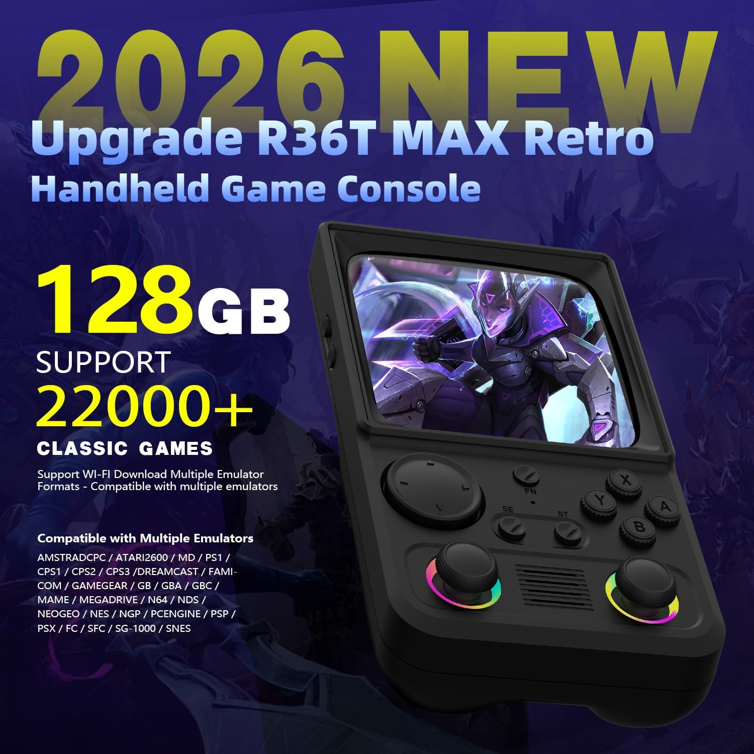 R36TMAX Retro Handheld Game Console, 4.0” 720X720 IPS Screen, 64GB Supports 180