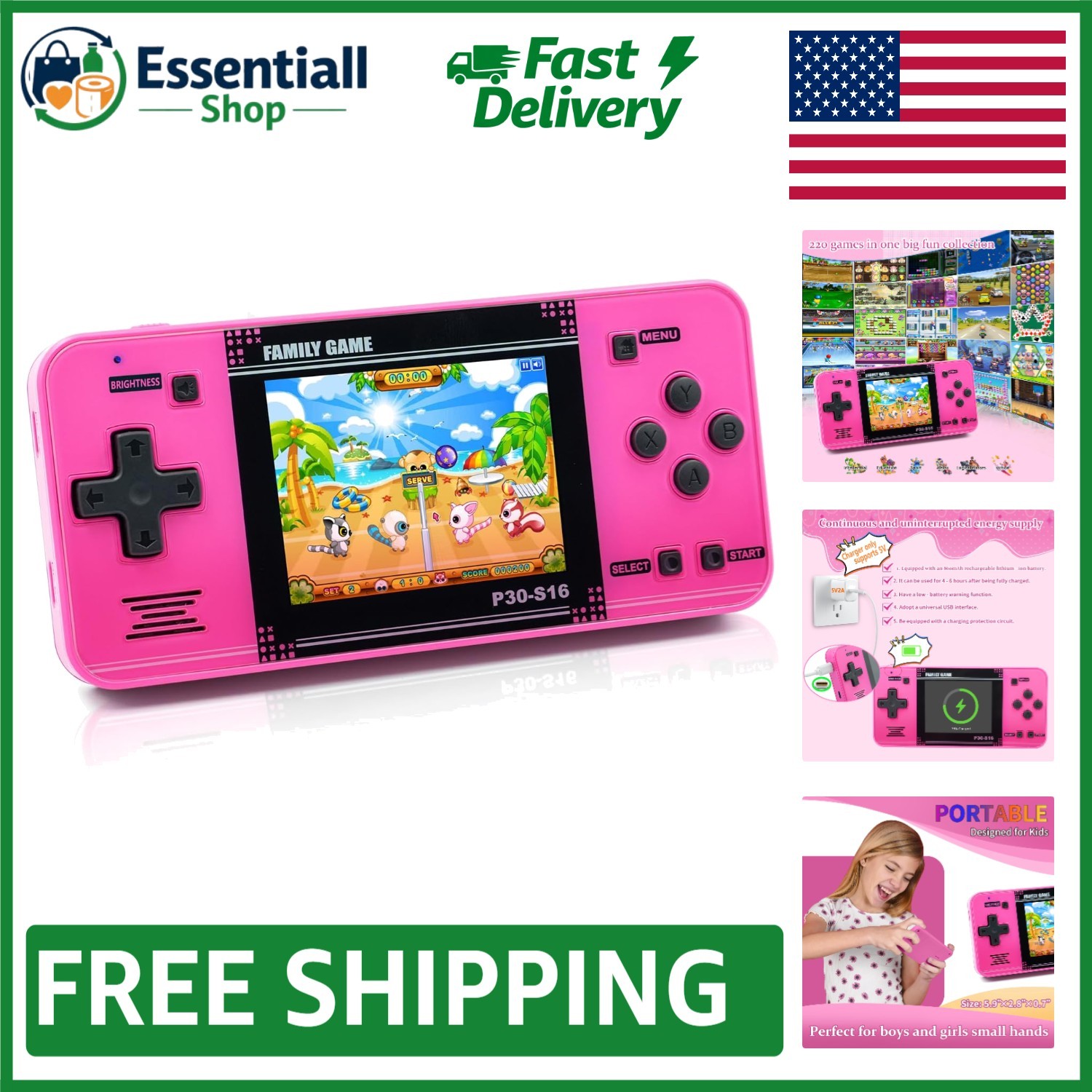 Mini Arcade Handheld Game for Kids – 220 Retro Games, 3.0″ Screen, Gift Idea