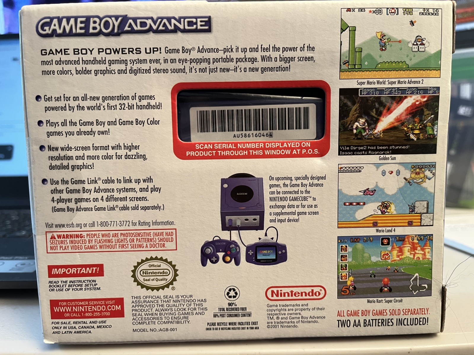 Nintendo Game Boy Advance Console System Indigo GBA New Sealed! Xmas ’02 receipt