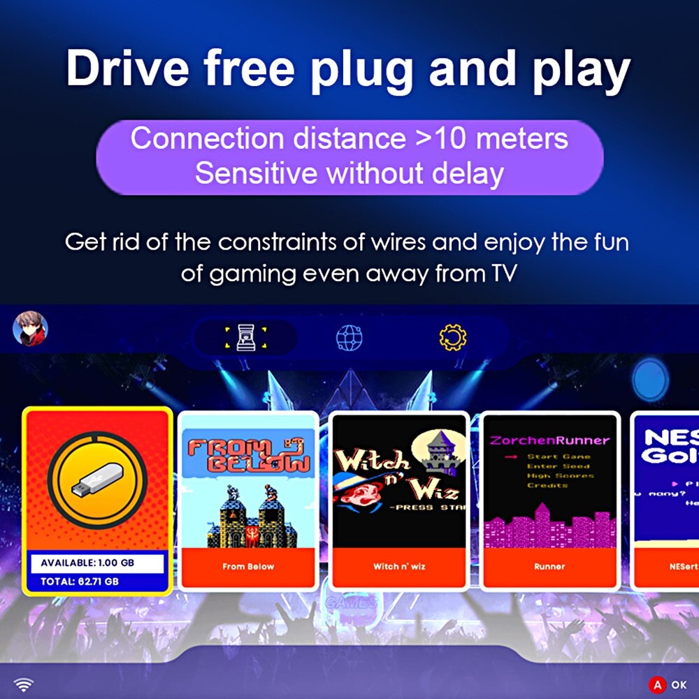 Practical Reliable Sturdy 2x Wireless Game Controllers 2.4G Receiver 64G TF Card
