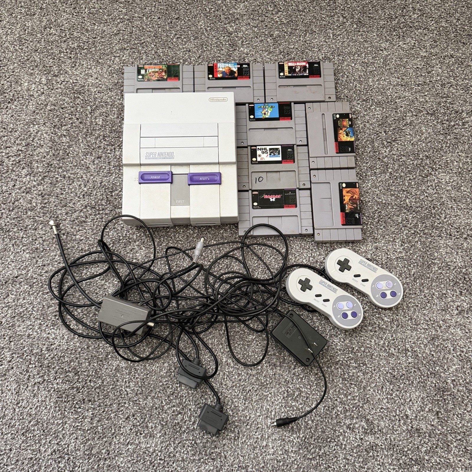 Super Nintendo Console Bundle w/ 2 Controllers & Cables Tested With Games Lot