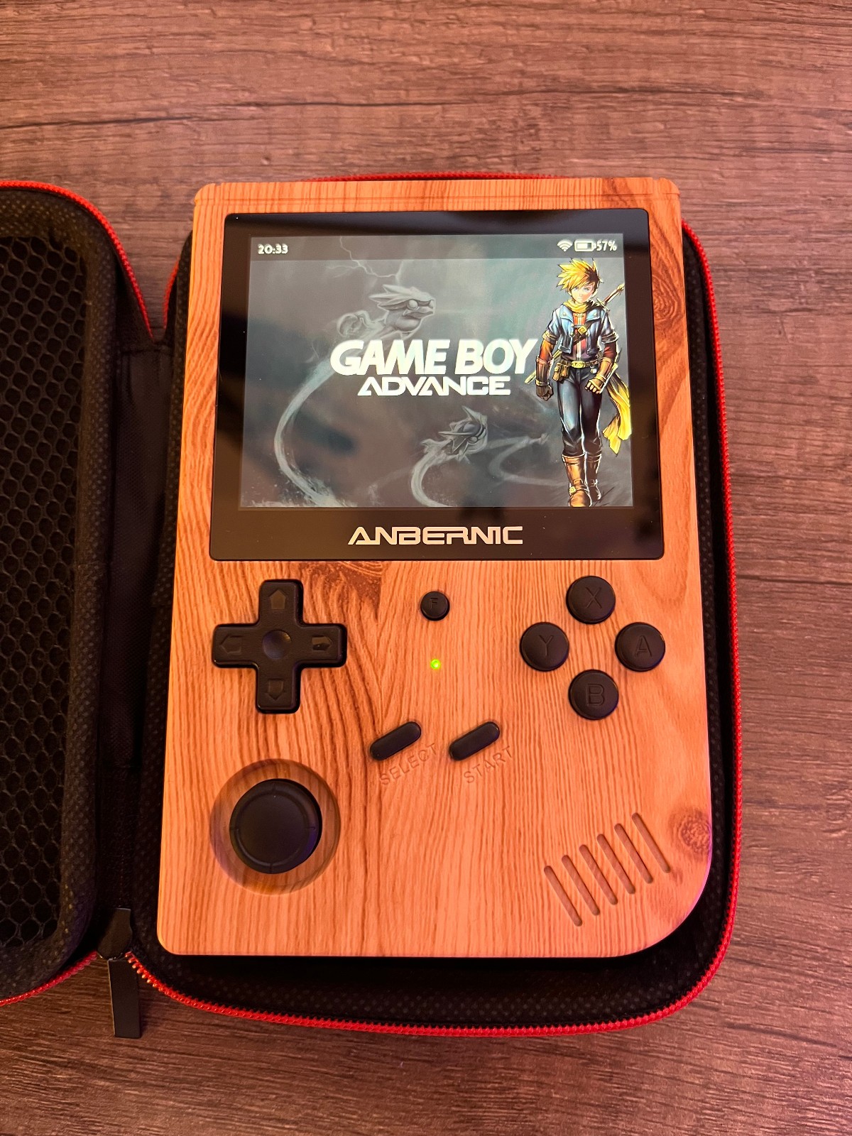 Anbernic RG 351V Woodgrain Black Button Video Game Emulator Handheld w/ Case