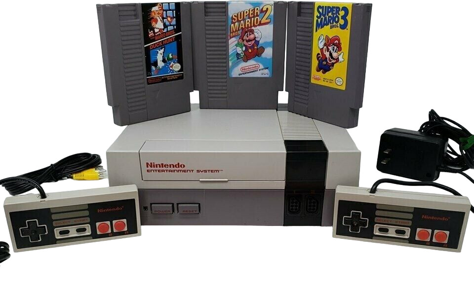 Nintendo NES System Console w/ New Pins Super Mario Bros 1 2 3 Game Bundle Zelda