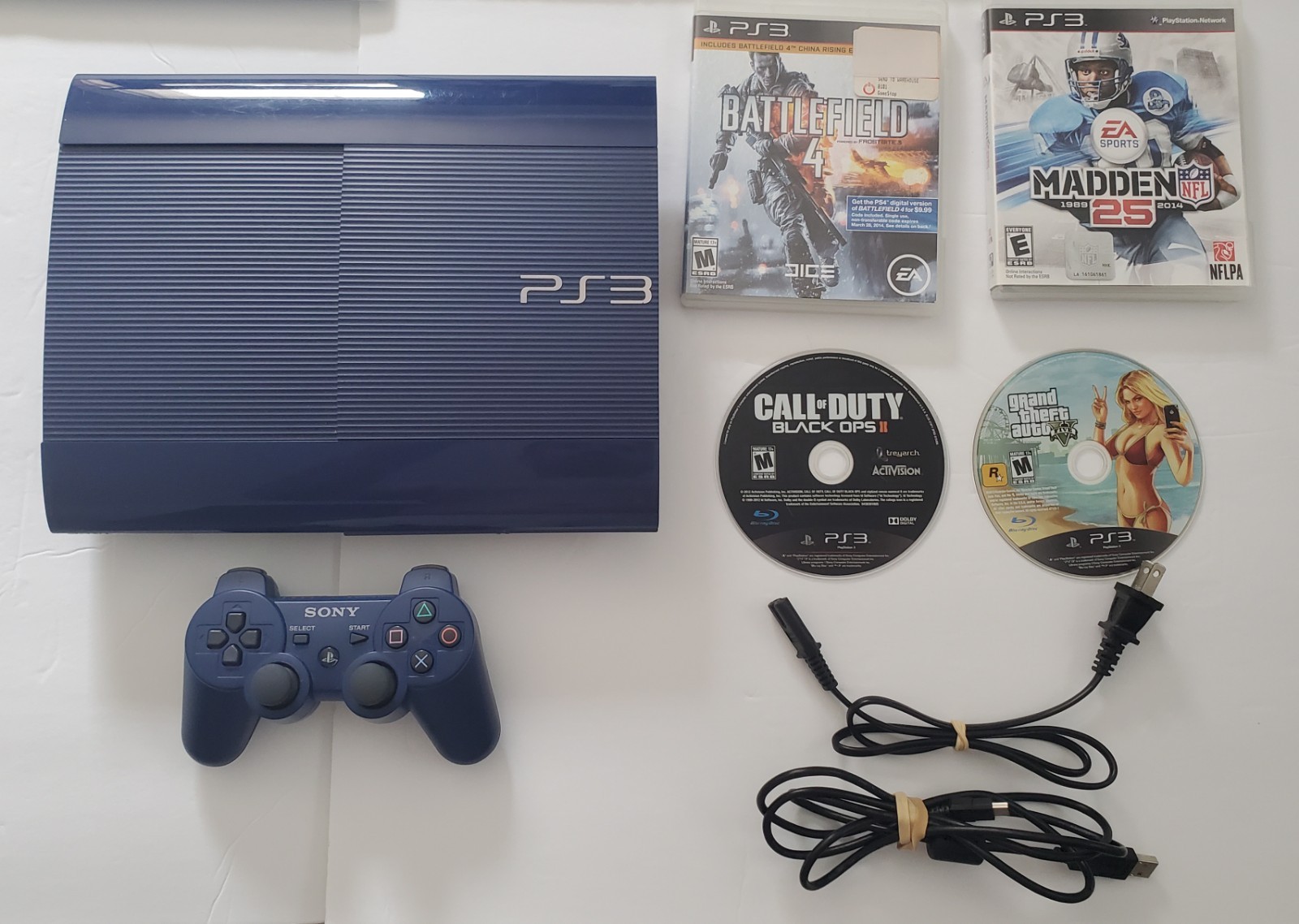 Sony PlayStation 3 Super Slim PS3 250GB Azurite Blue CECH-4201B Bundle. Tested