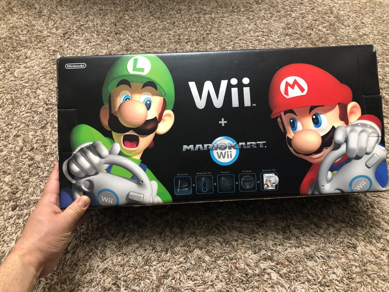 Nintendo Original Wii Mario Kart Bundle Black Console With Wii Wheel Sealed game