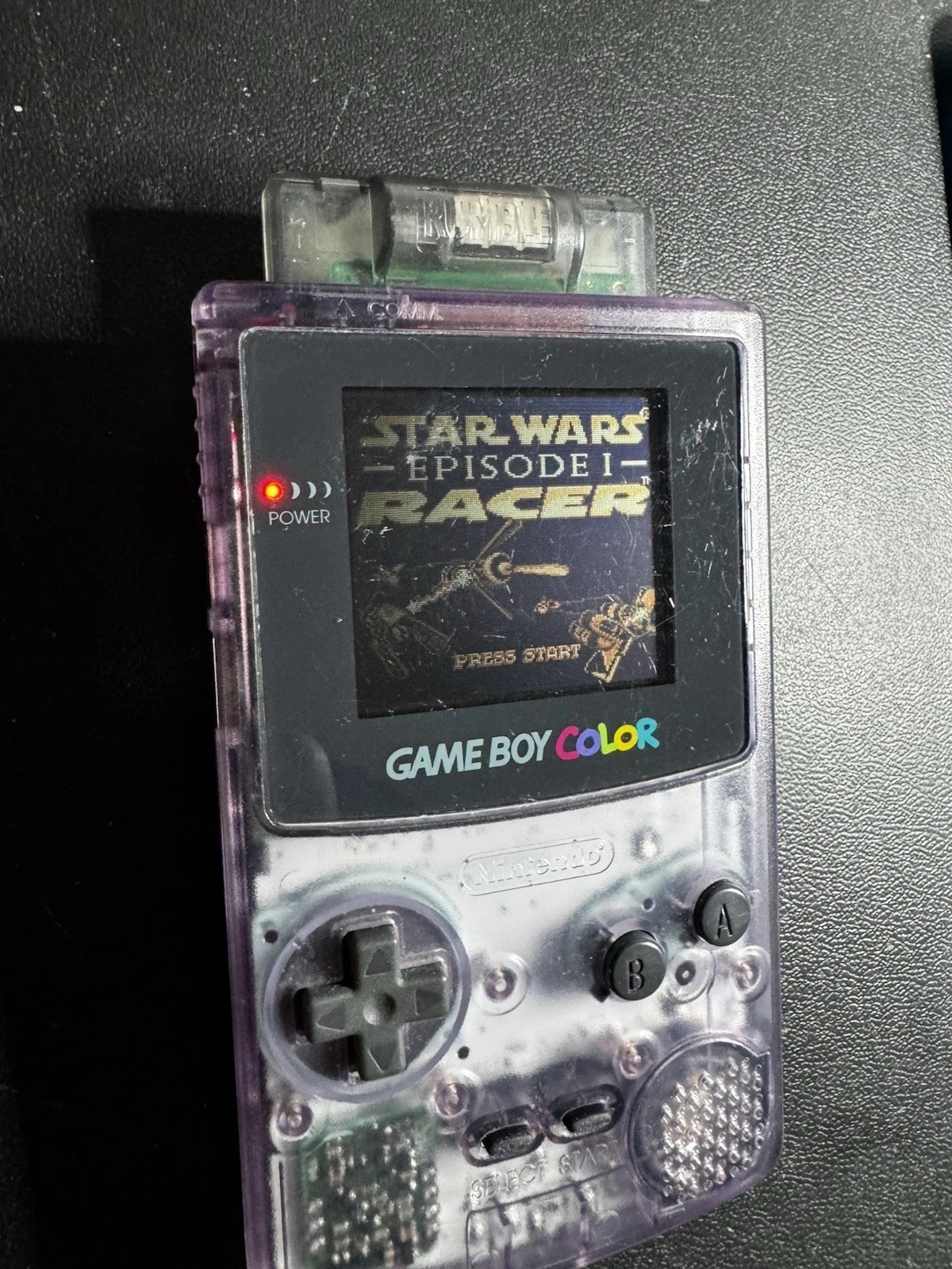 Nintendo Game Boy Color Atomic Purple W/ Star Wars Episode One Racer Works Great