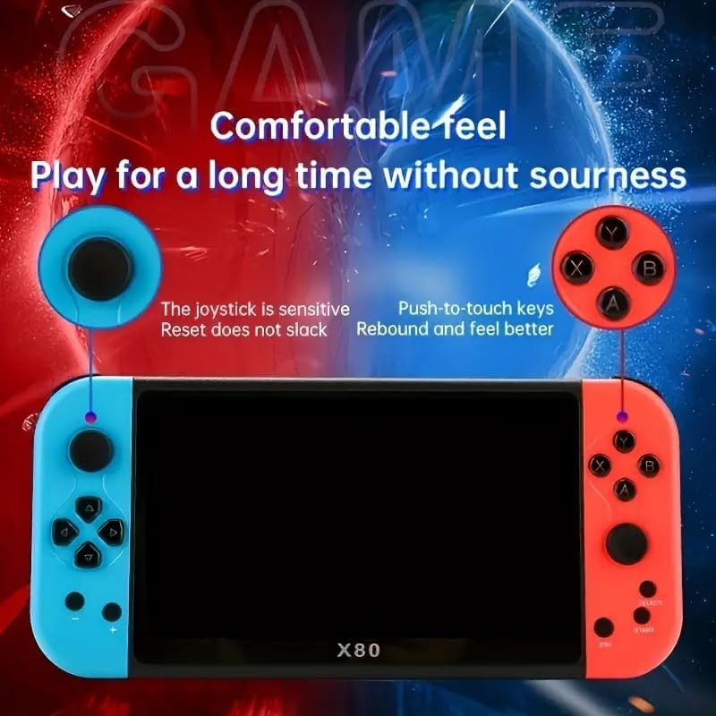 New X80 Bluered Handheld Game Console 16Gb Build in Many Games 7 Inch HD Output