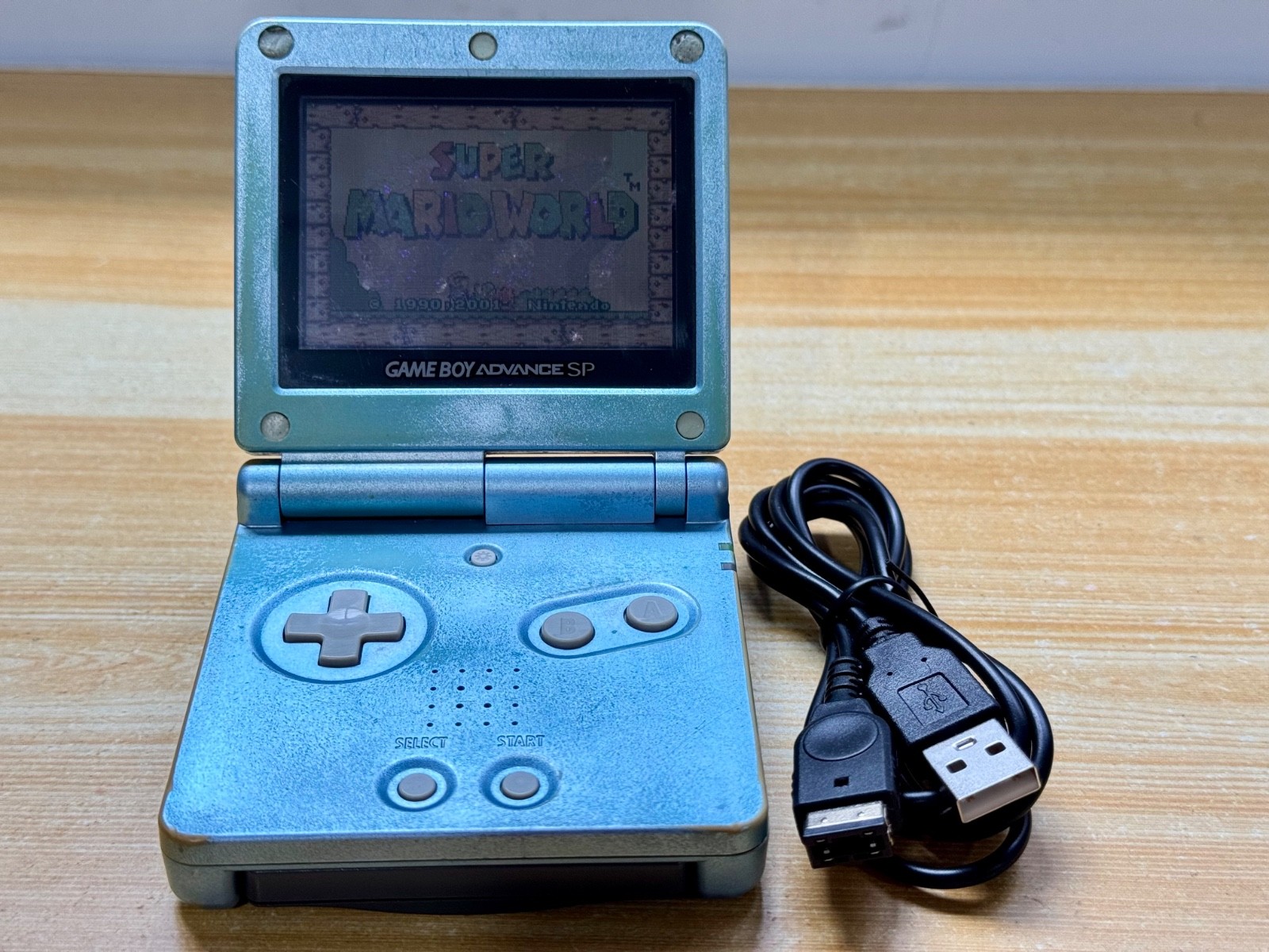 Nintendo Gameboy Advance SP AGS001 Pearl Blue Handheld w/ USB Cable & Battery