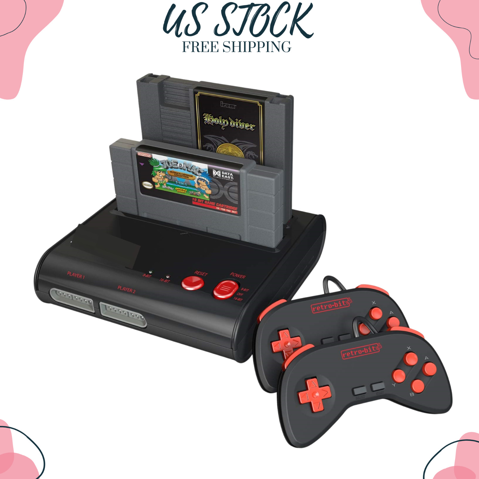 NEW Retro-Bit Retro Duo 2-in-1 Console NES/SNES Compatible Black Red
