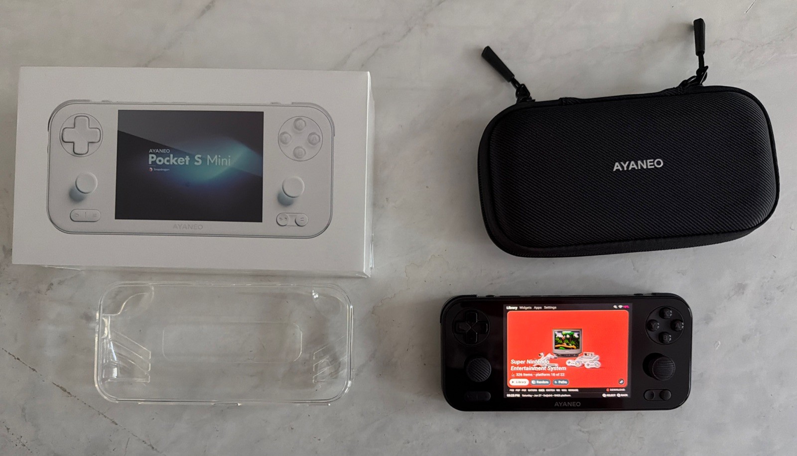 AYANEO Pocket S Mini – 8G+128G Obsidian Black – w/ Box + Case Loaded With Games
