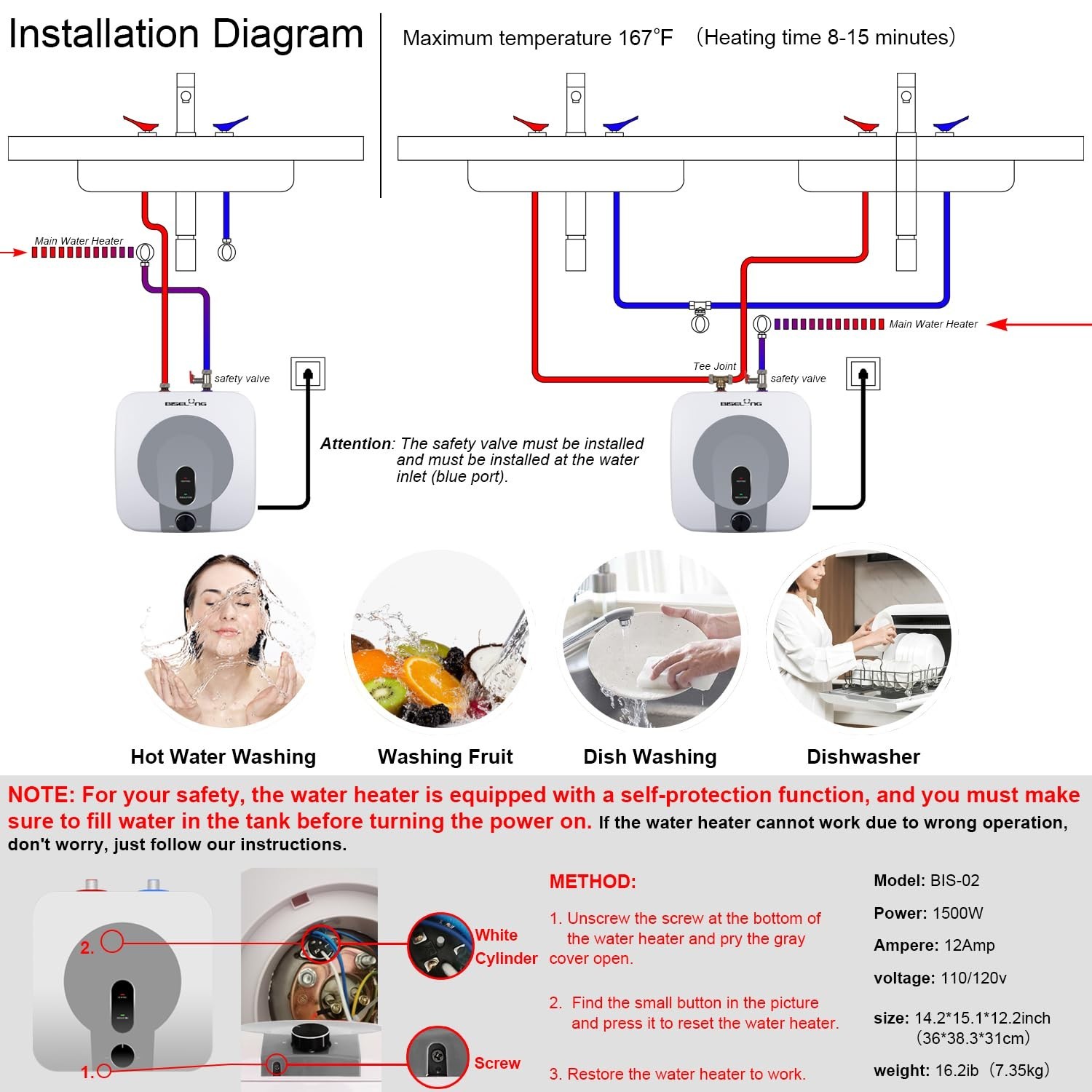 110V-120V 1440-1500W Small Under Sink Tank 2.5 Gallon Water Heater … Fast Ship