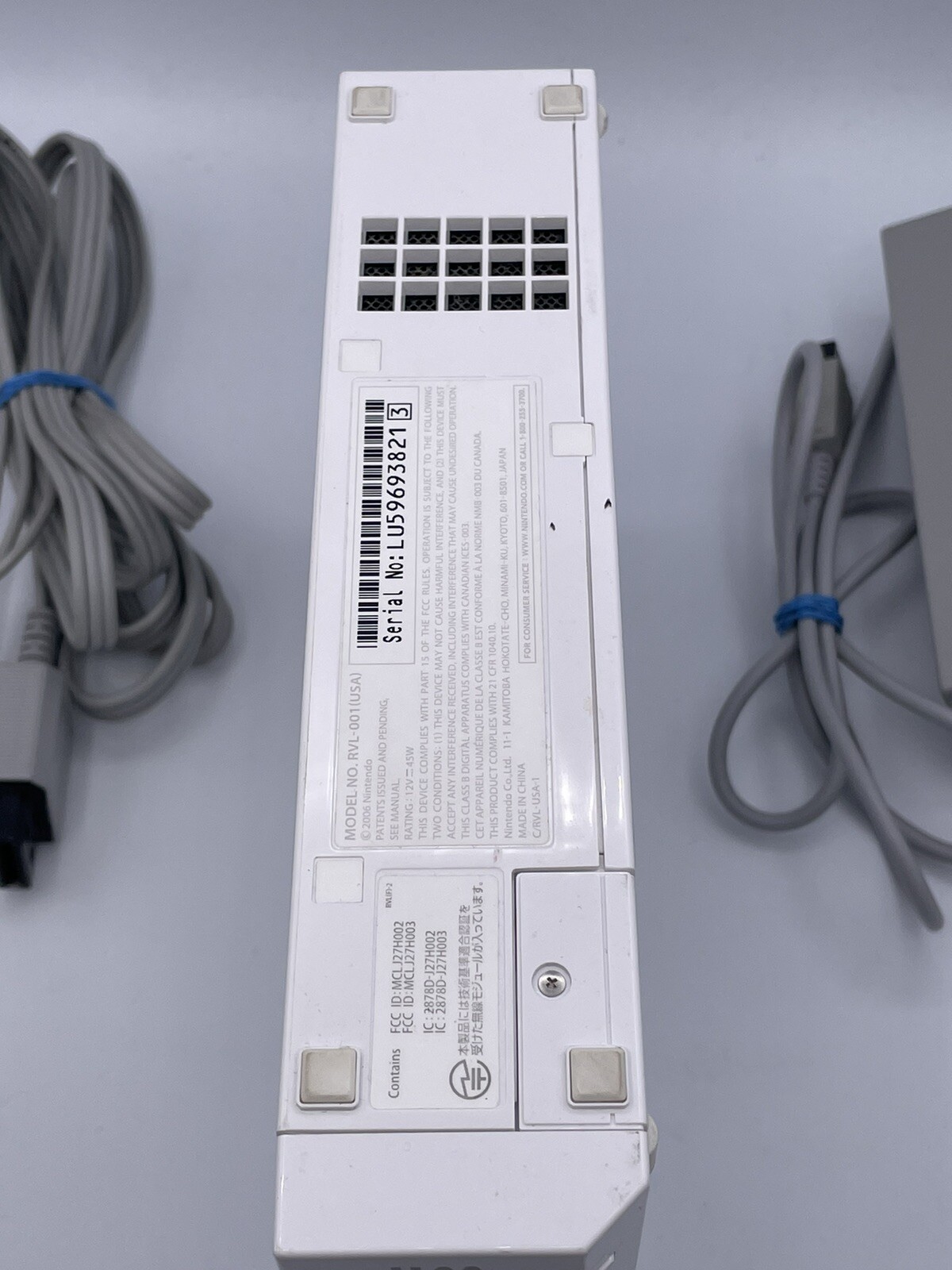 Nintendo Wii Gaming Console +Power&Tv Cords Pictured White RVL-001(USA) Tested