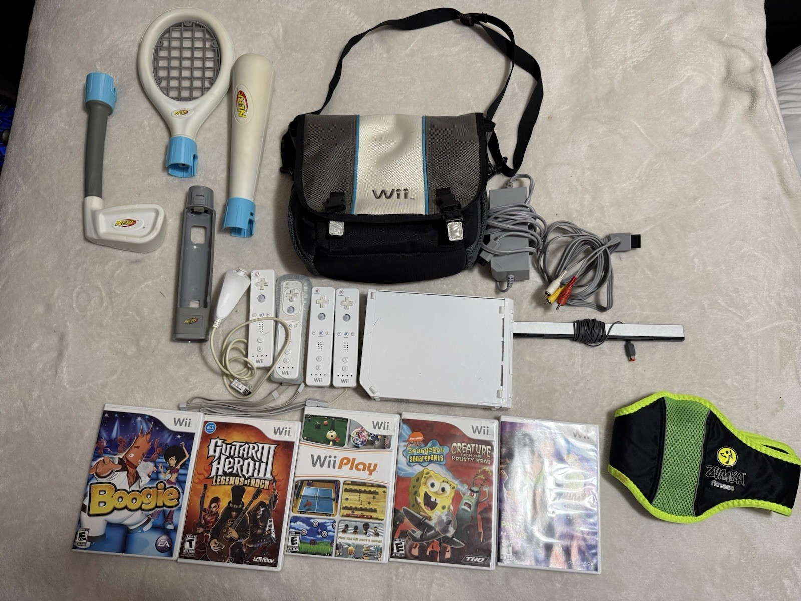 Nintendo Wii Console Bundle 4 Remotes 5 Games Nerf Sports Set Wii Play