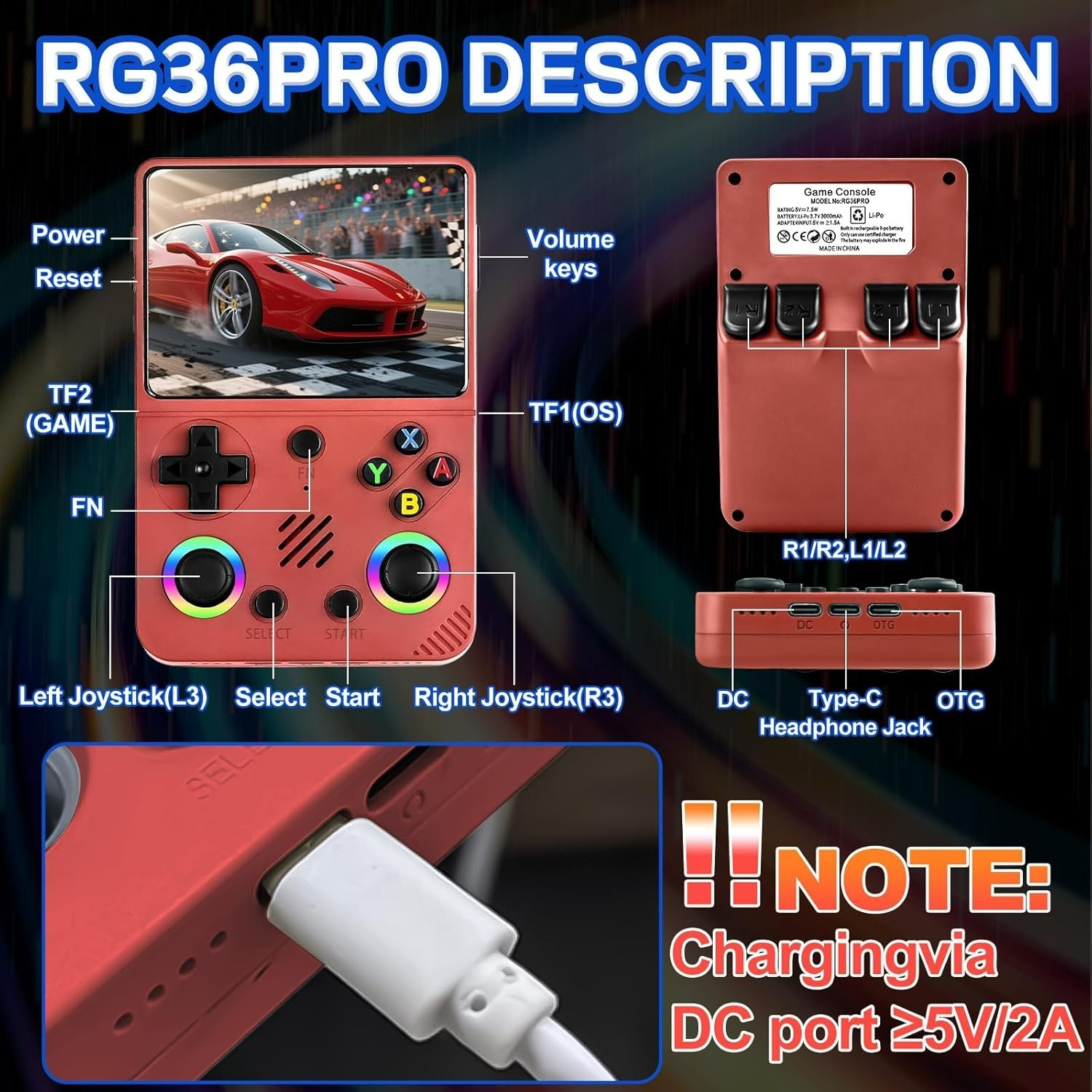 R36S Retro Handheld Game Console 3.5″ Screen 20000+ Games 64GB/128GB Gift