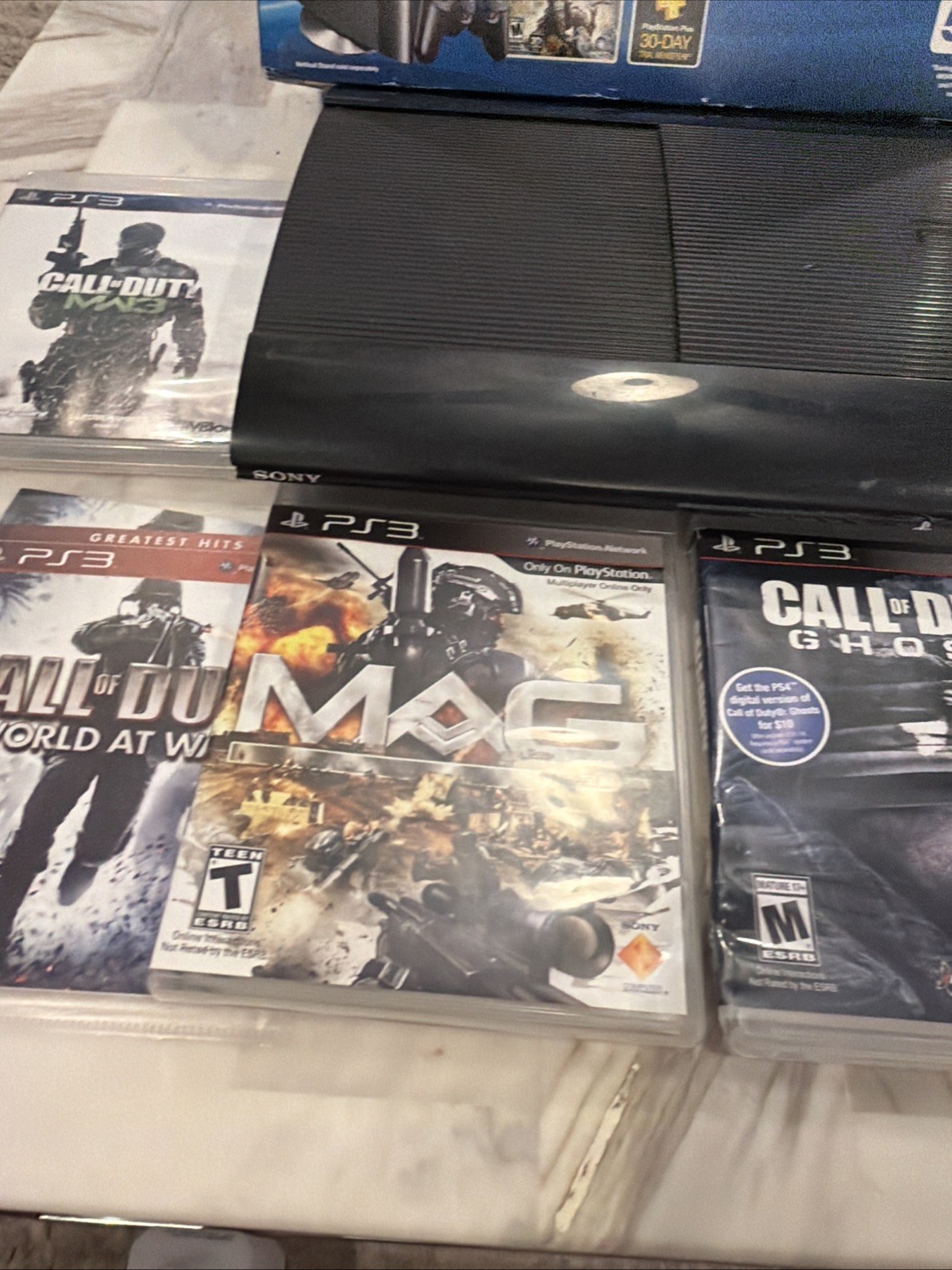Sony PS3 Super Slim 250GB Console CIB Bundle 2 OEM Controllers 5 Games
